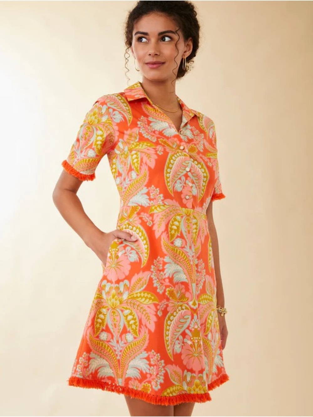 Ezra River Club Damask Red Shirt Dress